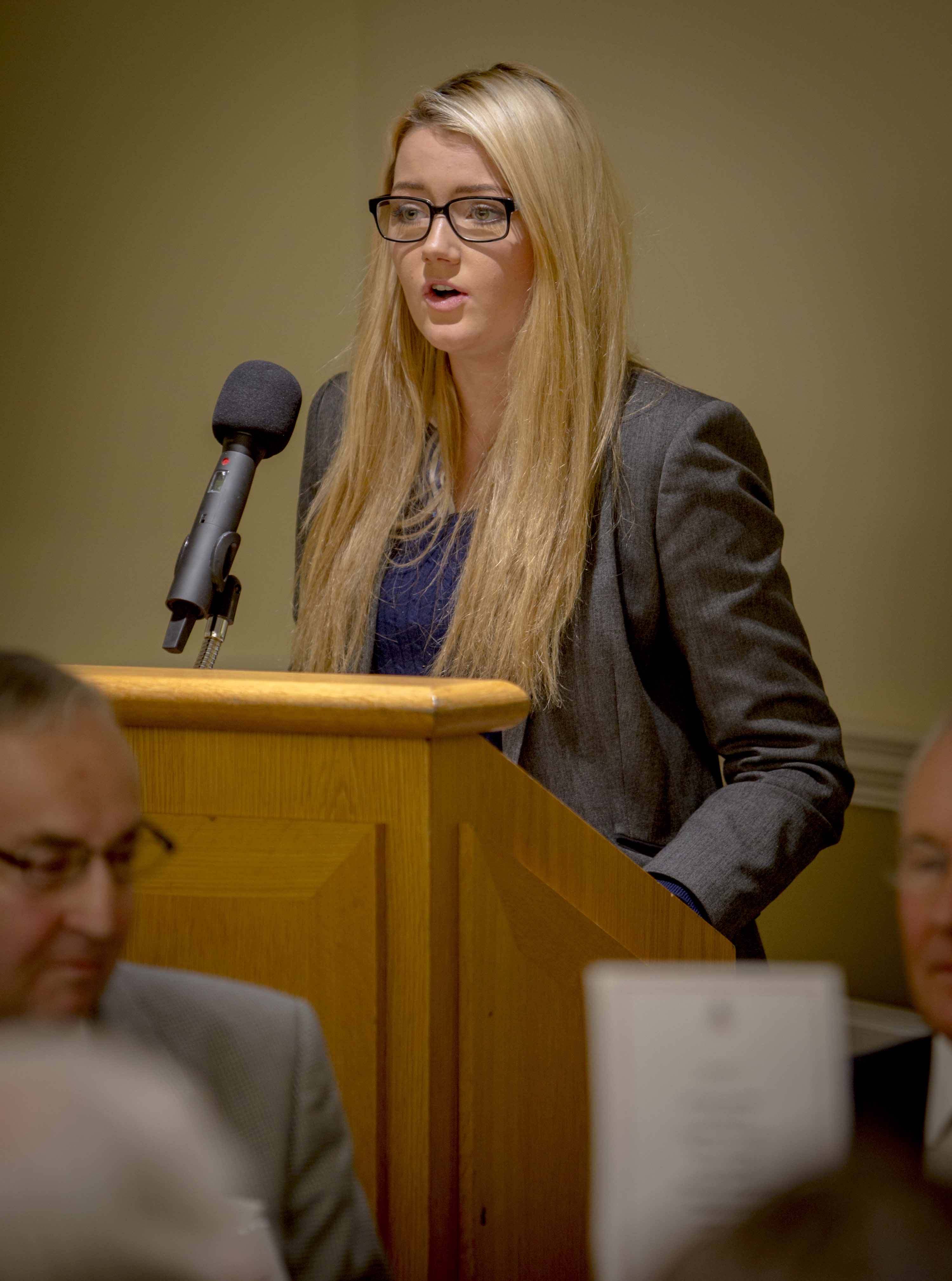 Head Girl, Emily Collie delivering the reading - Housman Hall Official Re-Opening, 29th November 2014