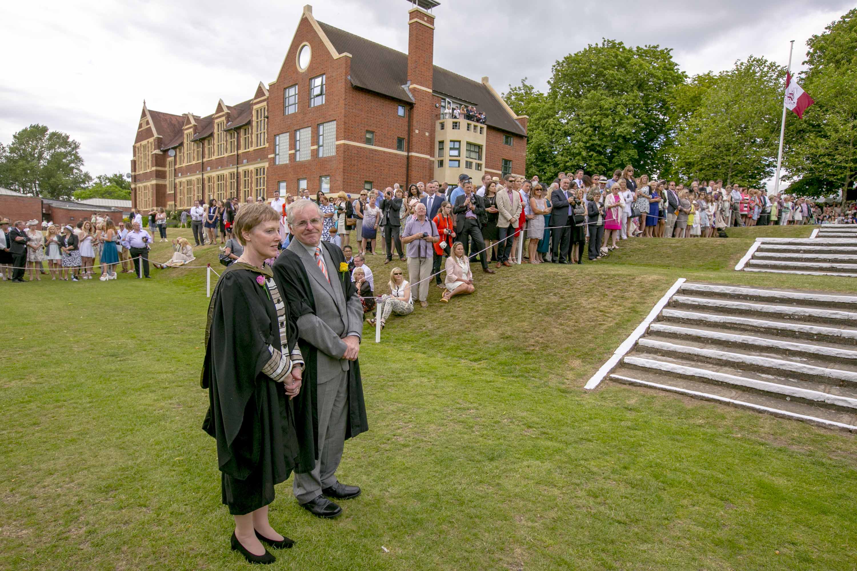 Mrs Maund and Mr Bowen at the end of Call Over